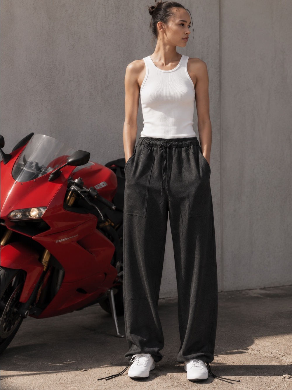 Zara Black Wide-Leg Drawstring Pants